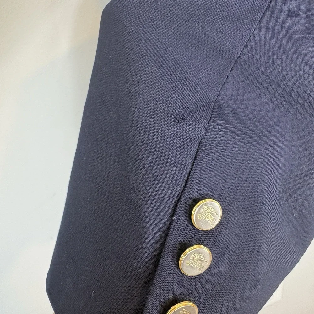Burberrys Vtg Blazer Mens Sz 46L Navy 100% Wool‎ Super 110s USA Made Burberry